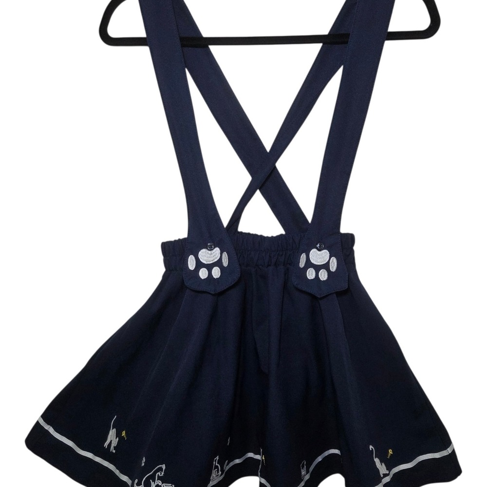Cute Navy Blue Cat Embroidered Suspender Skater Skirt Size Small Kawaii Harajuku